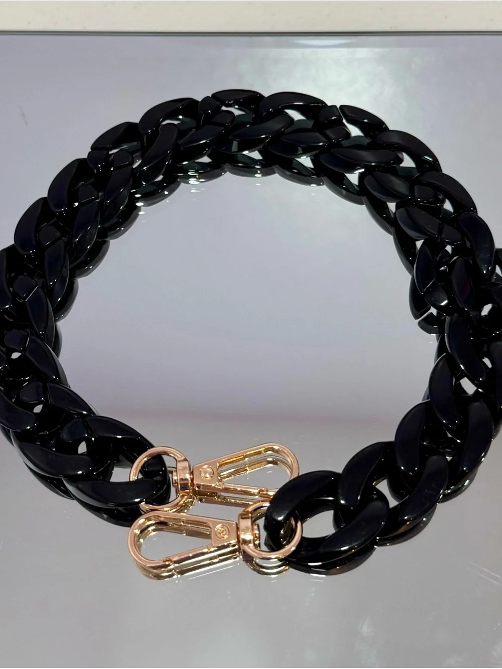 New Slim Acrylic Glossy Black 18 inch Bag Chain  with Gold Hardwar